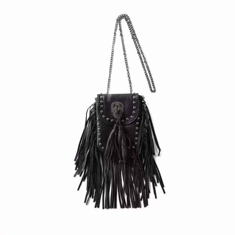 8695 Y2K Punk Fringe Bag, Novelty Tassel Gothic Western Cowboy Crossbody
